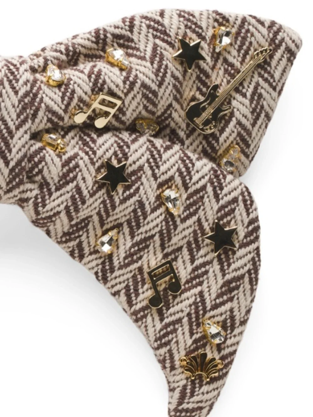 Lele Sadoughi Brown & Cream Herringbone Bow Clip with Gold Hardware